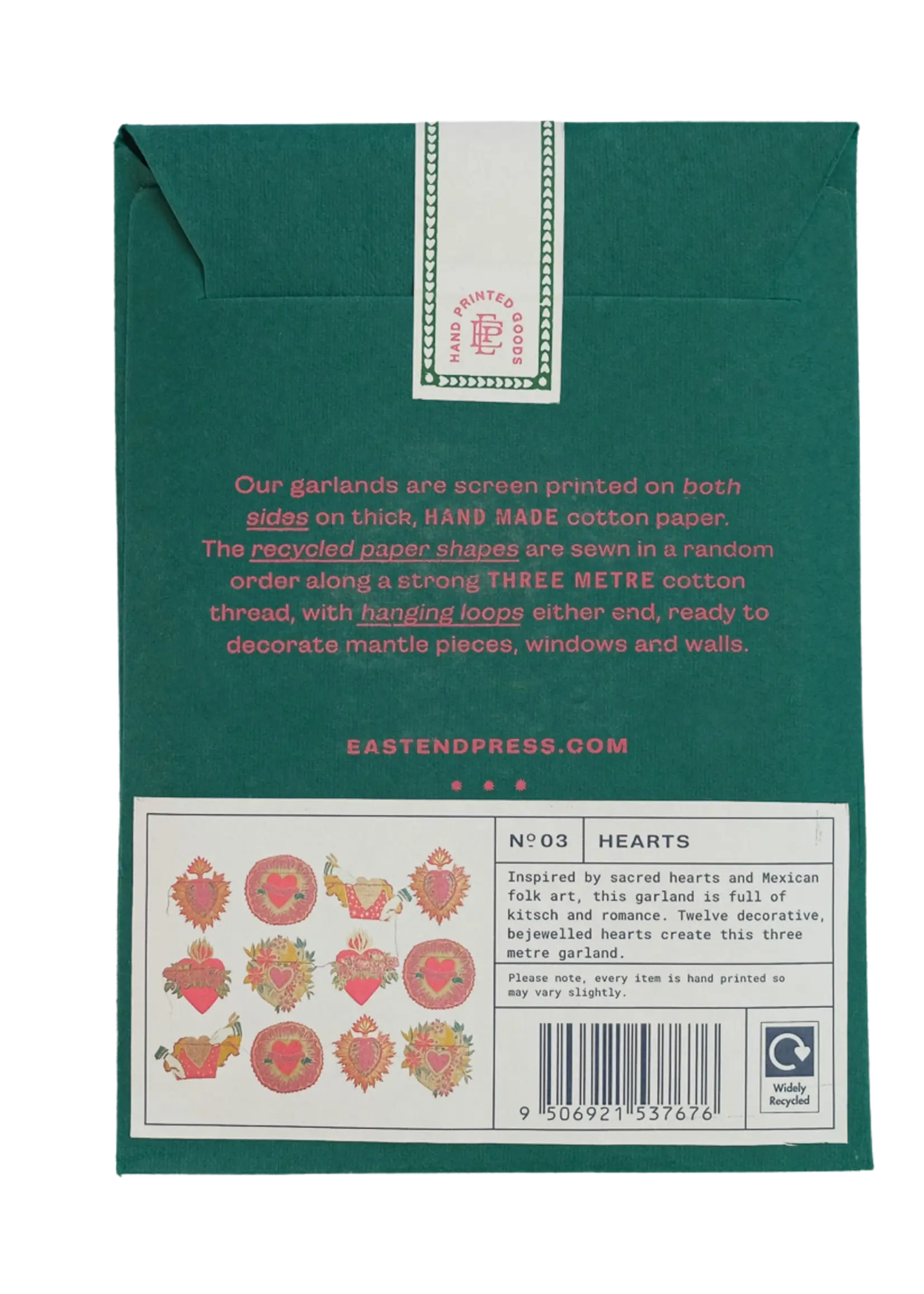 East End Press Hearts Sewn Garland