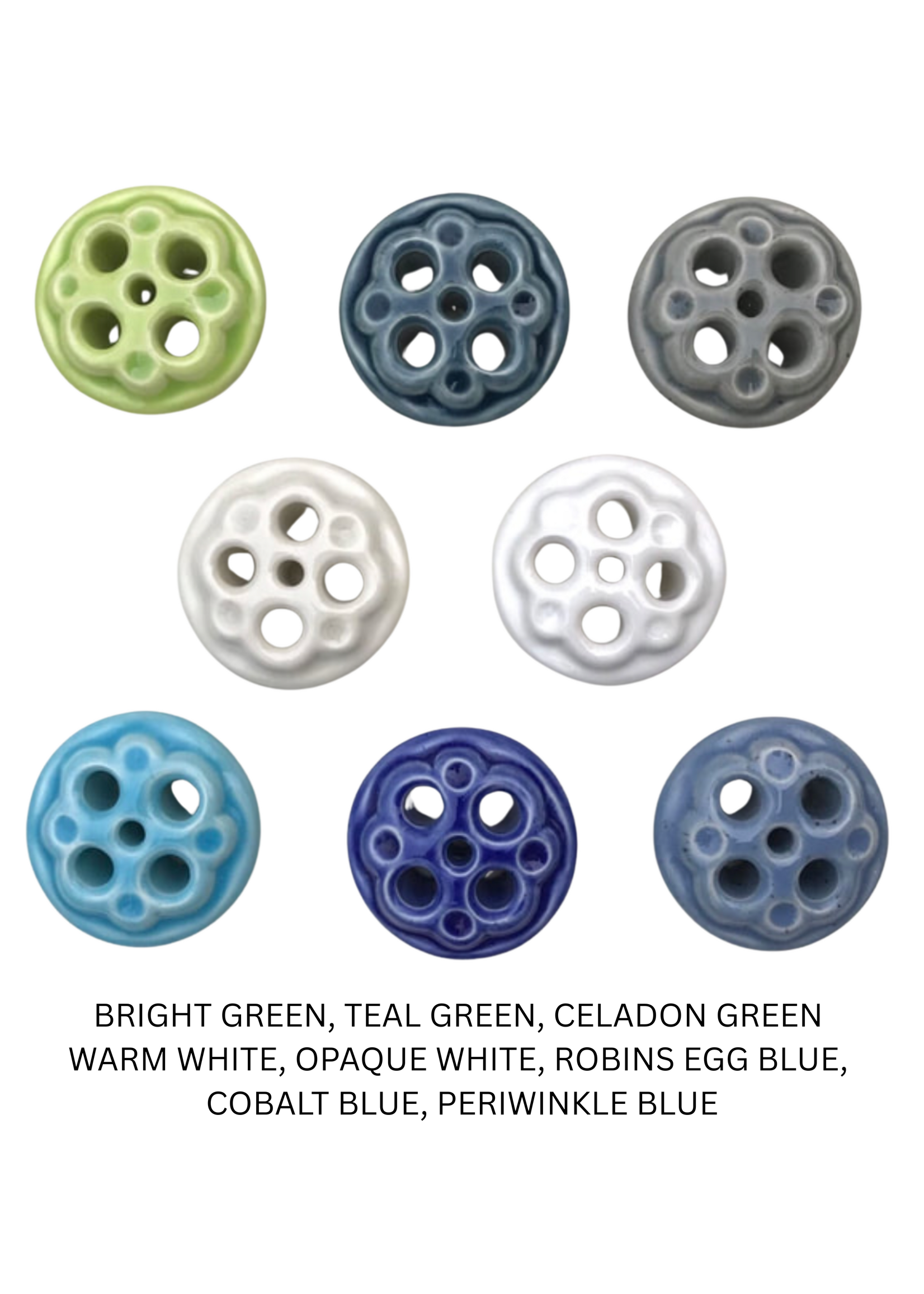 Handmade Pottery Flower Caps, Matte Blue