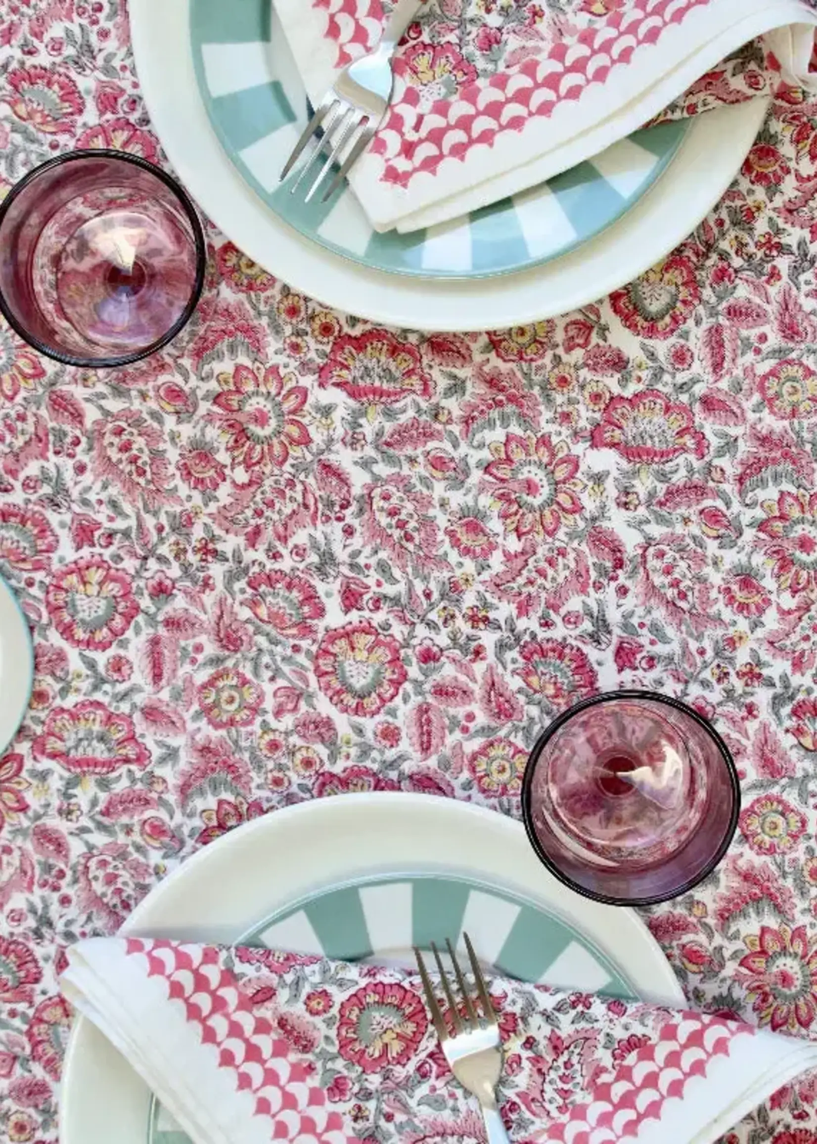 Rozablue Hand Block Printed Table Cloth, Wildflower Rosa, 150cm x 240cm