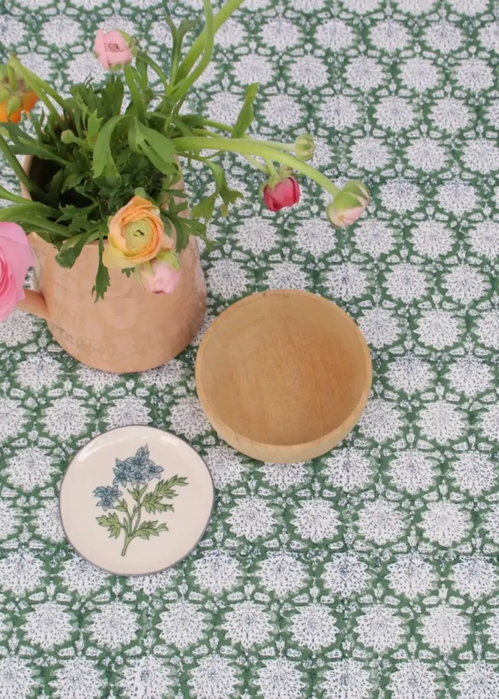 Rozablue Hand block printed tablecloth, Breezy Green 150cm x240cm