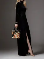 Ayuko Tokyo Handmade Vintage silk Obi tote, Chrysanthemum green, gold & orange