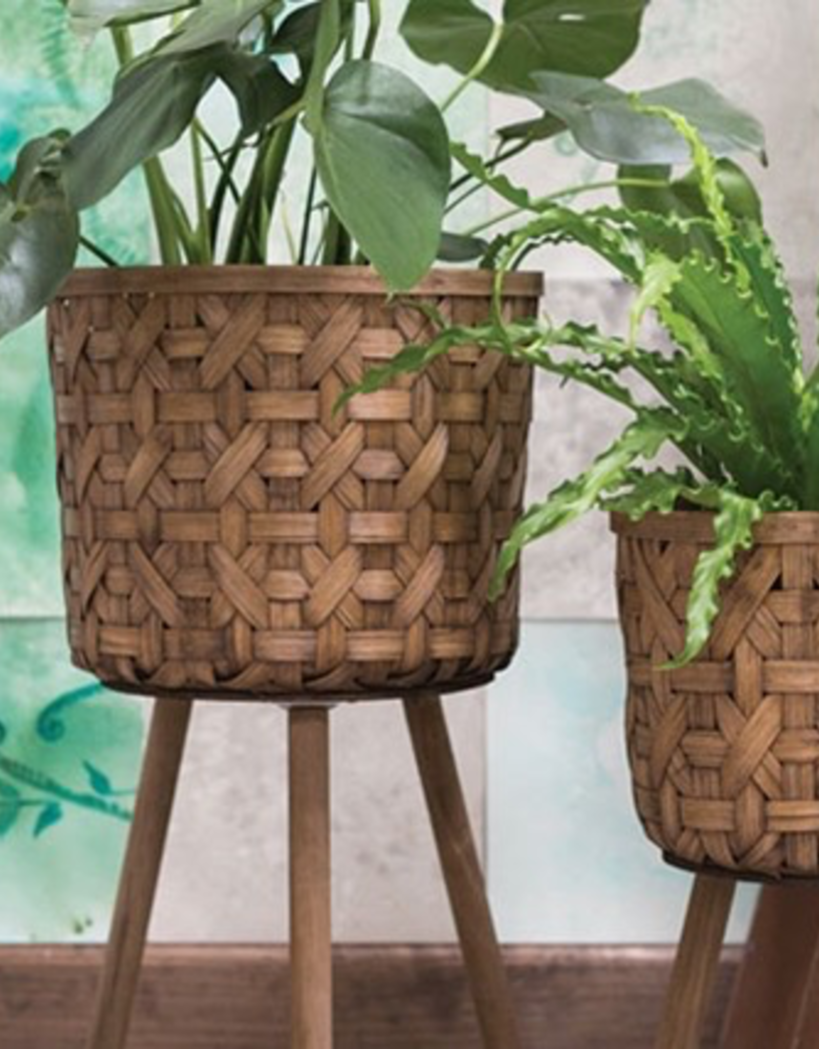 Large Bam Wicker Basket Plant Stand, 14.75 x 27.75”