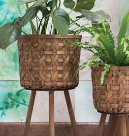Large Bam Wicker Basket Plant Stand, 14.75 x 27.75”