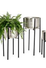 Small Aluminum Pot Planter on Stand D10.75" H19.25"