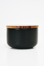 XSmall Black Stoneware Container with Acacia Lid D2.75" H2"