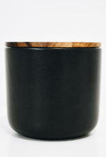 Large Black Stoneware Container with Acacia Lid D5.25" H4.75"