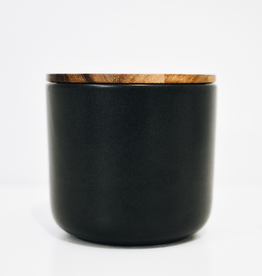 Large Black Stoneware Container with Acacia Lid D5.25" H4.75"