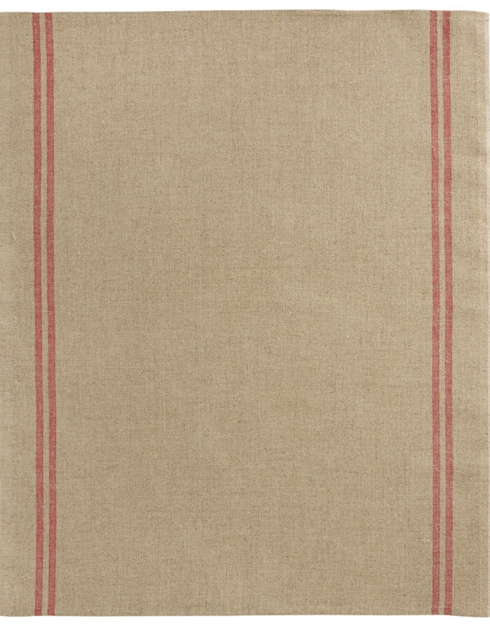 Country Natural with Red Stripe Washed Linen Tea Towel