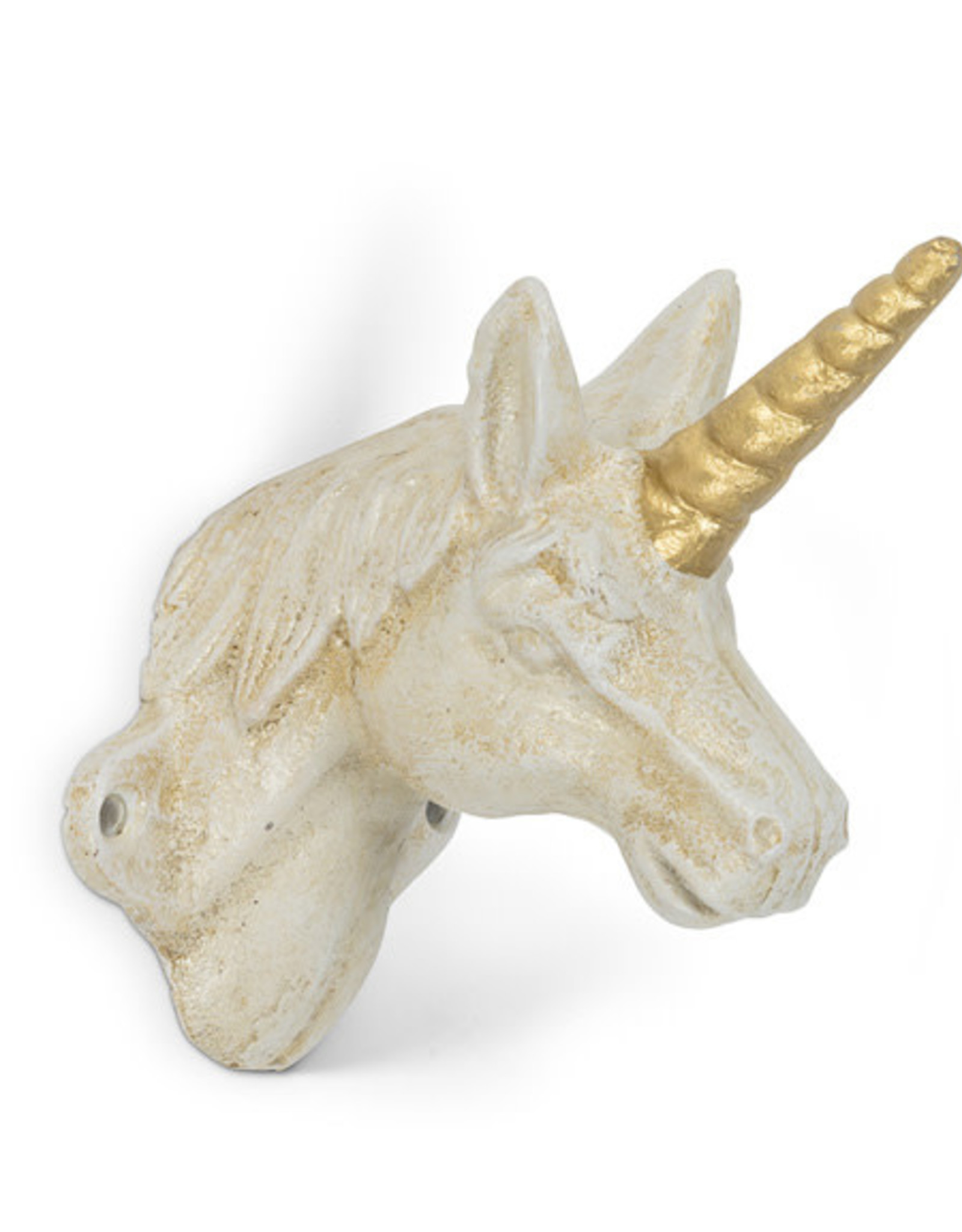 Antique White Unicorn Hook with Gold Horn H4.5"