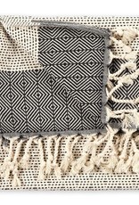 Black Lined Diamond Turkish Hand Towel