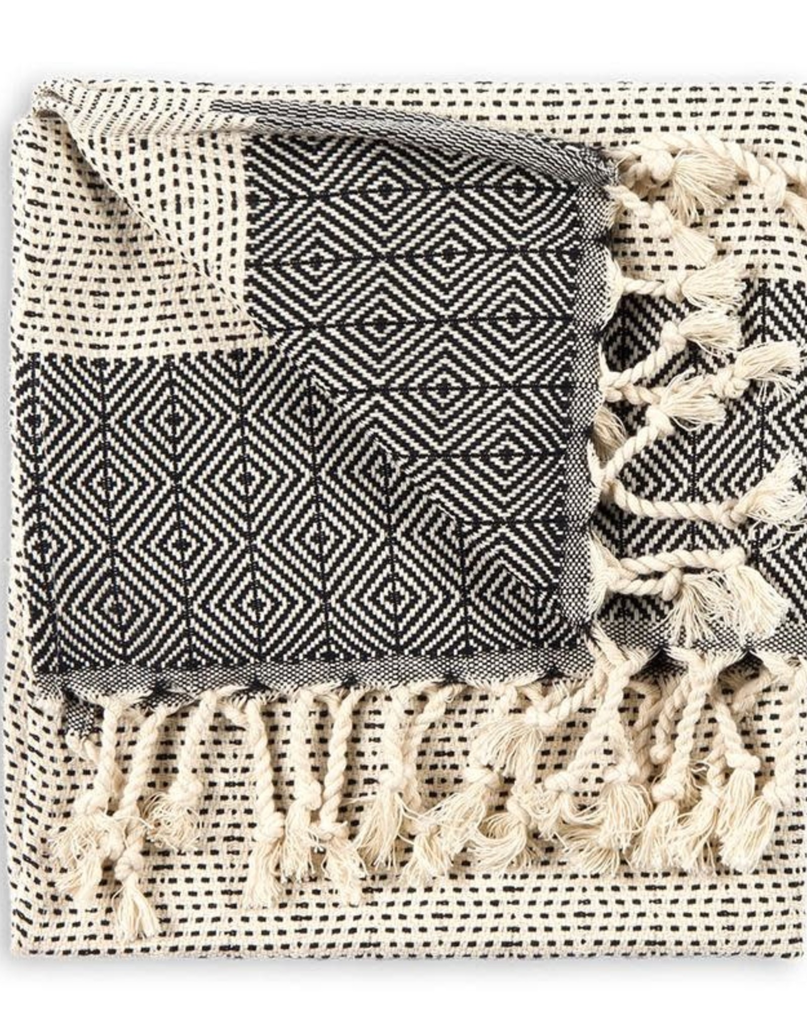 Black Lined Diamond Turkish Hand Towel