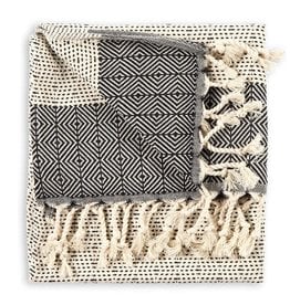 Black Lined Diamond Turkish Hand Towel