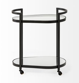 Eleonore Bar Cart Black Metal Frame with Glass Shelves