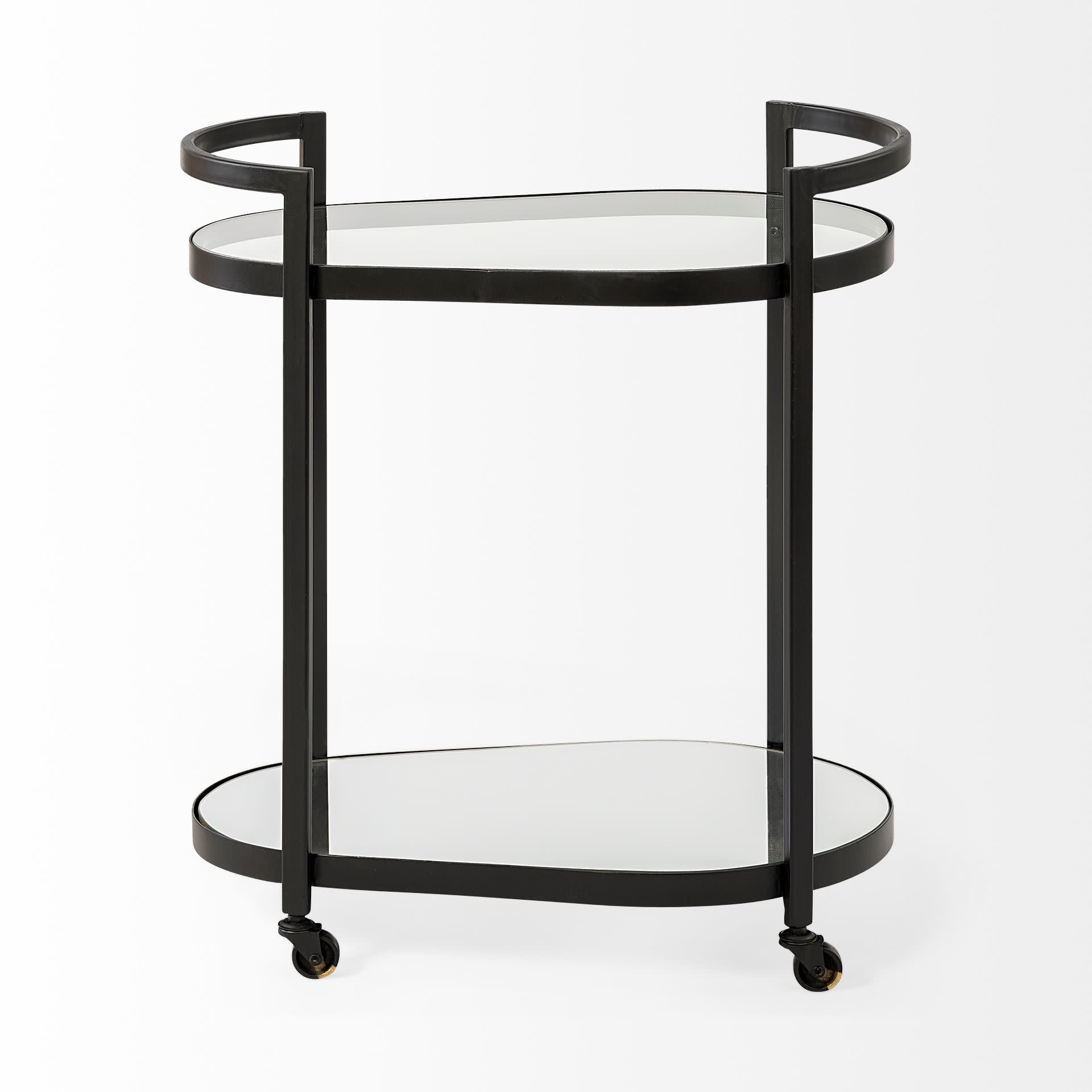 Eleonore Bar Cart, Black Metal Frame with Glass Shelves Centro Garden