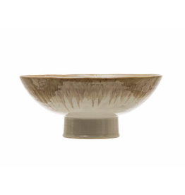 Cream Footed Stoneware Bowl Reactive Glaze 12"D