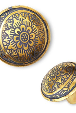Brass Knob with Engraved Yellow Flower Pattern