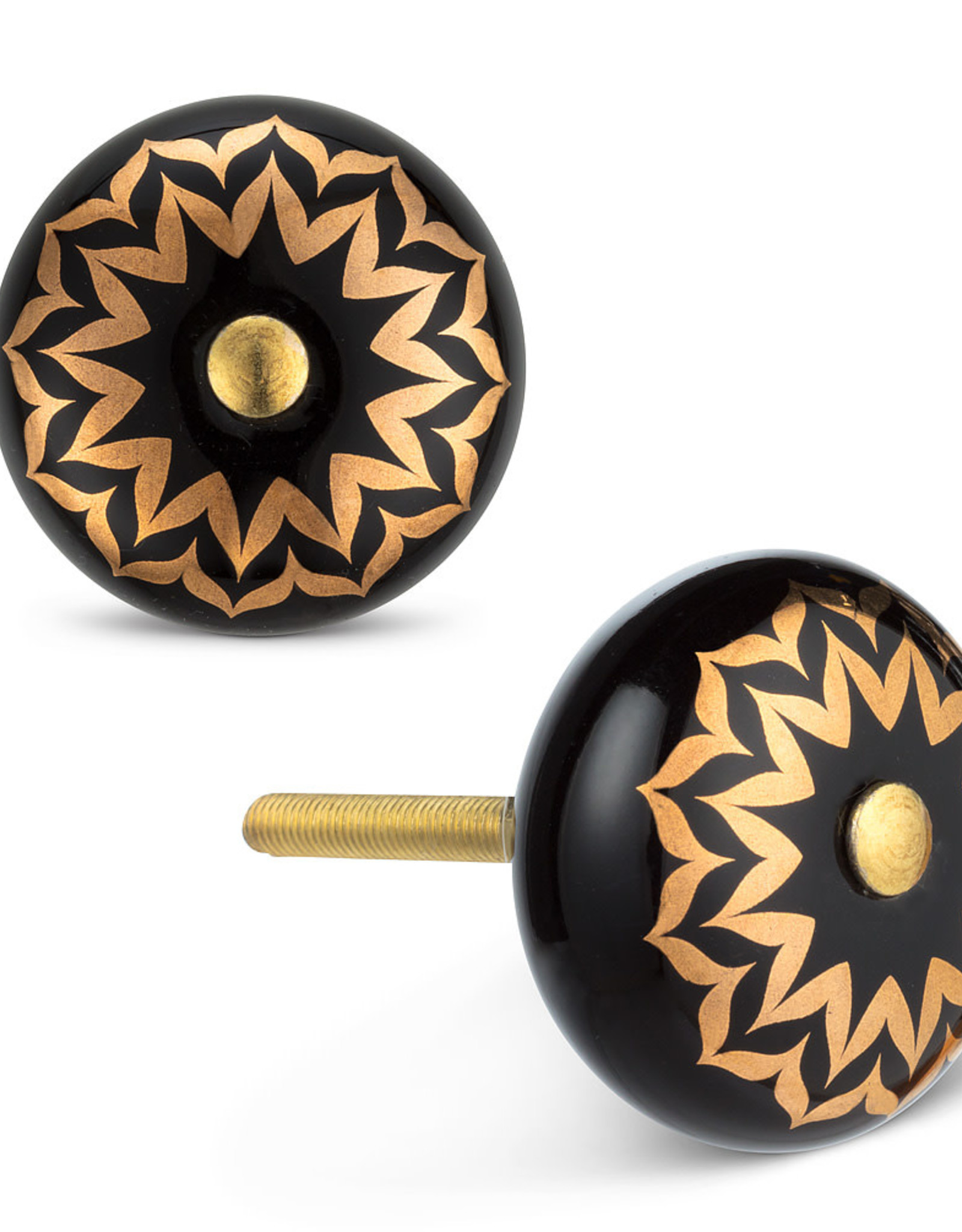 Black & Gold Flower Knob