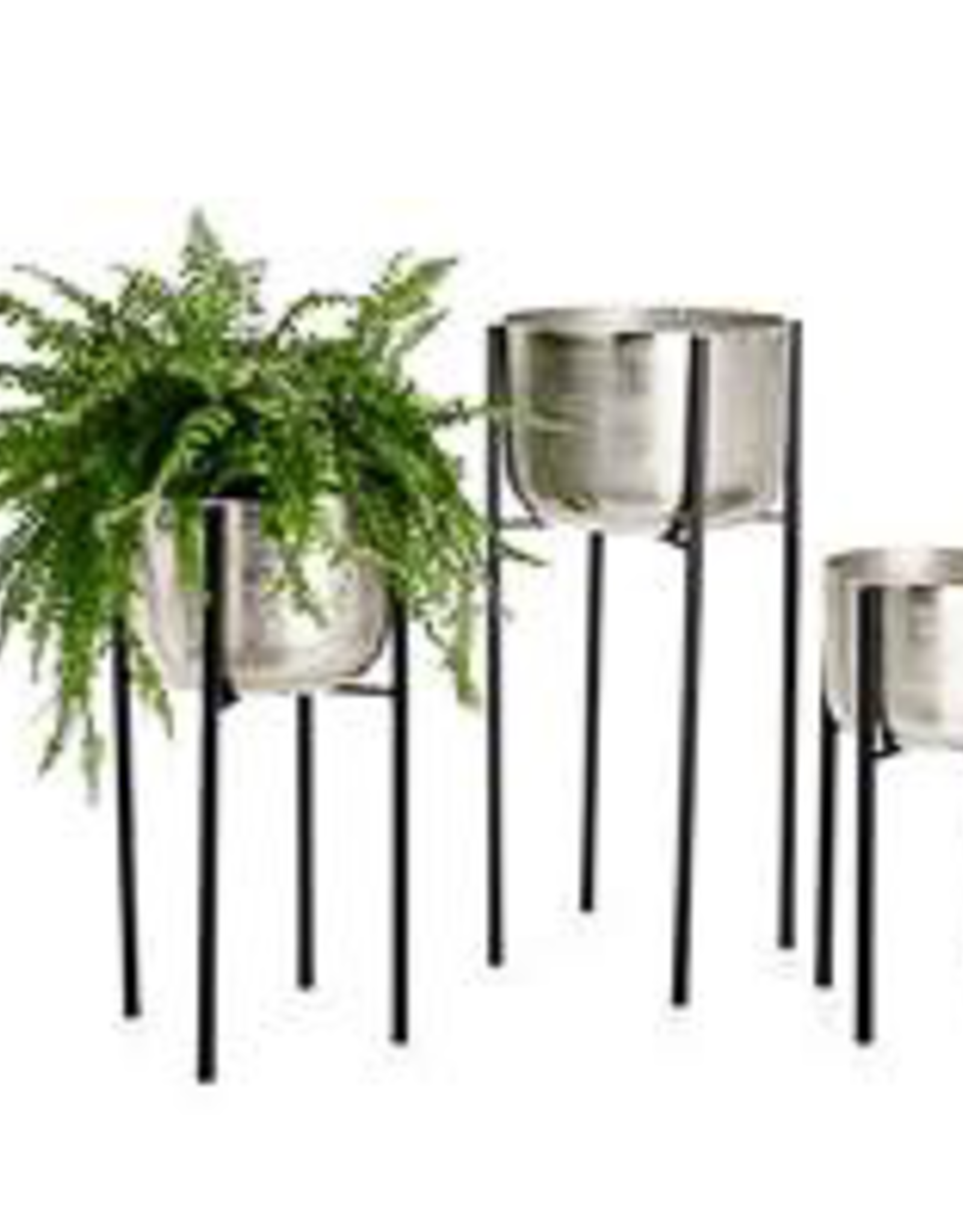 Small Aluminum Pot Planter on Stand D10.75" H19.25"