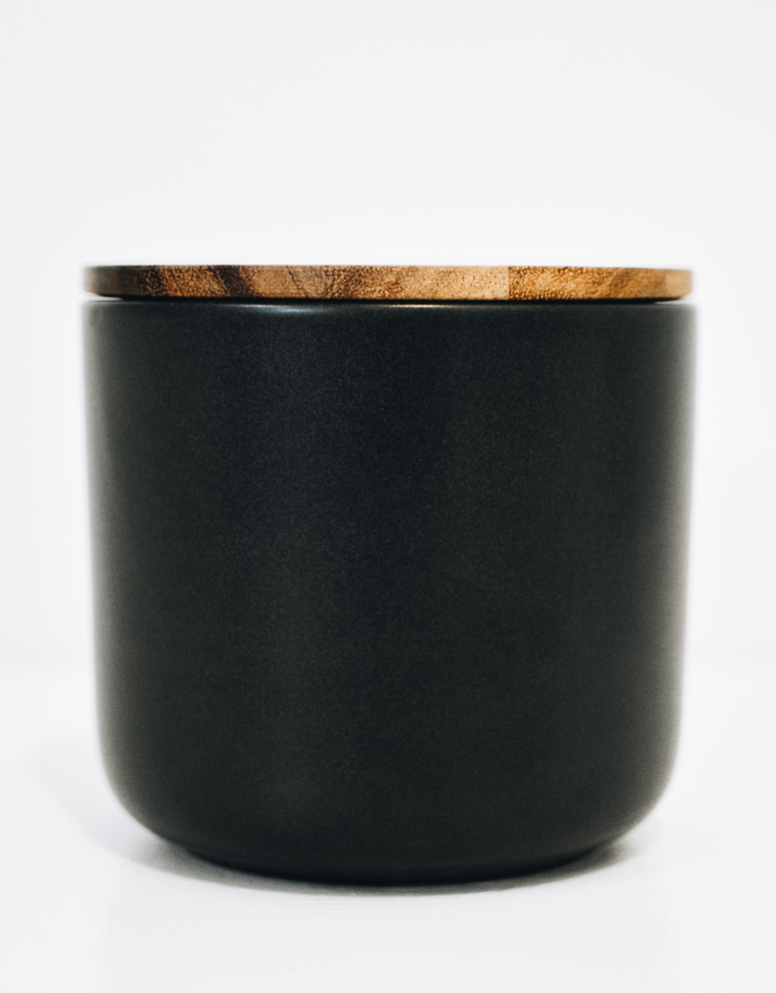 Large Black Stoneware Container with Acacia Lid D5.25" H4.75"