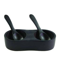 Ebony Teak Salt Cellar with Spoons