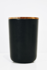 XLarge Black Stoneware Container with Acacia Lid D5.25" H7.75"