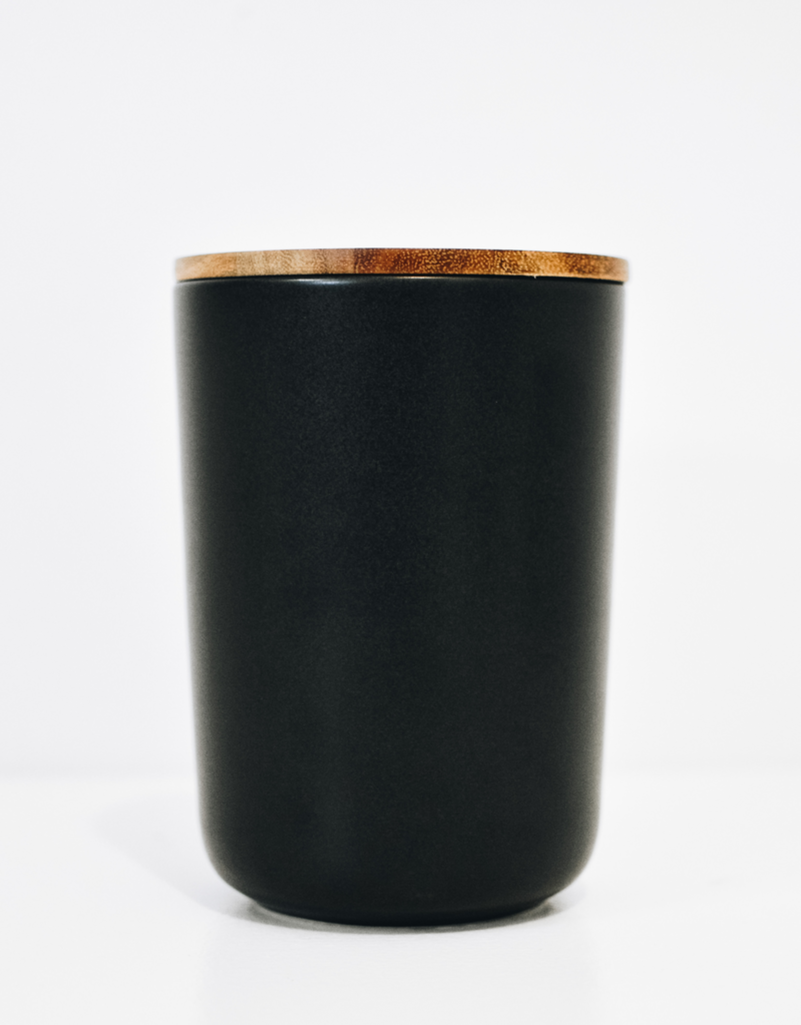 XLarge Black Stoneware Container with Acacia Lid D5.25" H7.75"