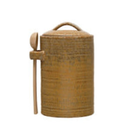 Stoneware Canister with Spoon H7.25"