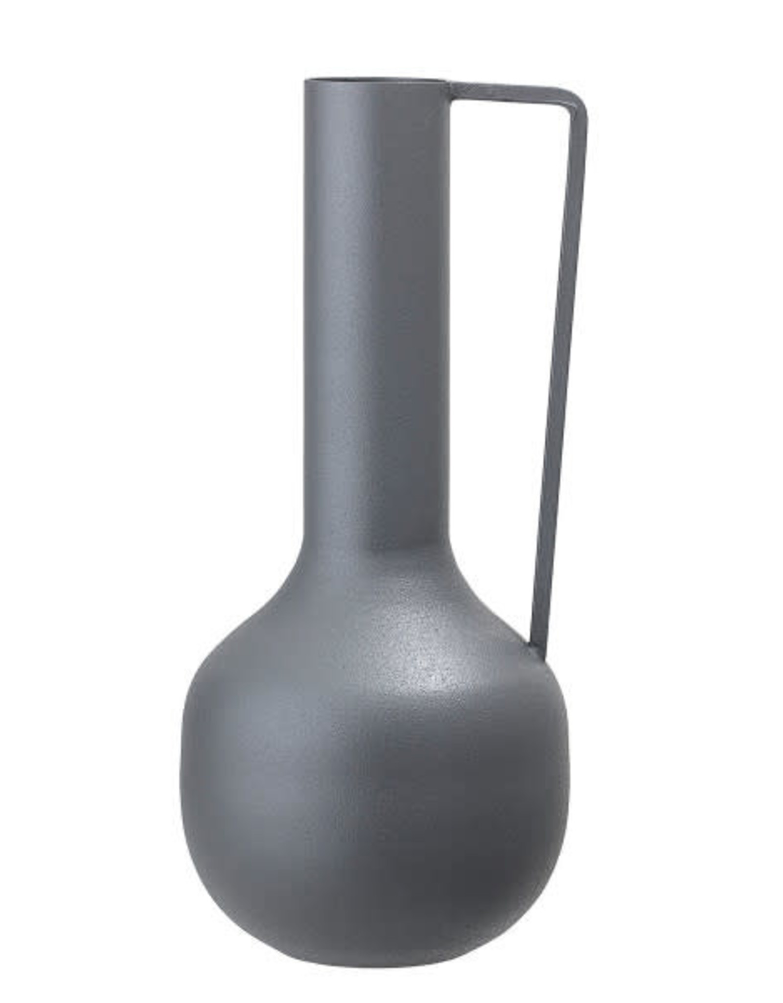 Matte Charcoal Metal Vase with Handle H10”