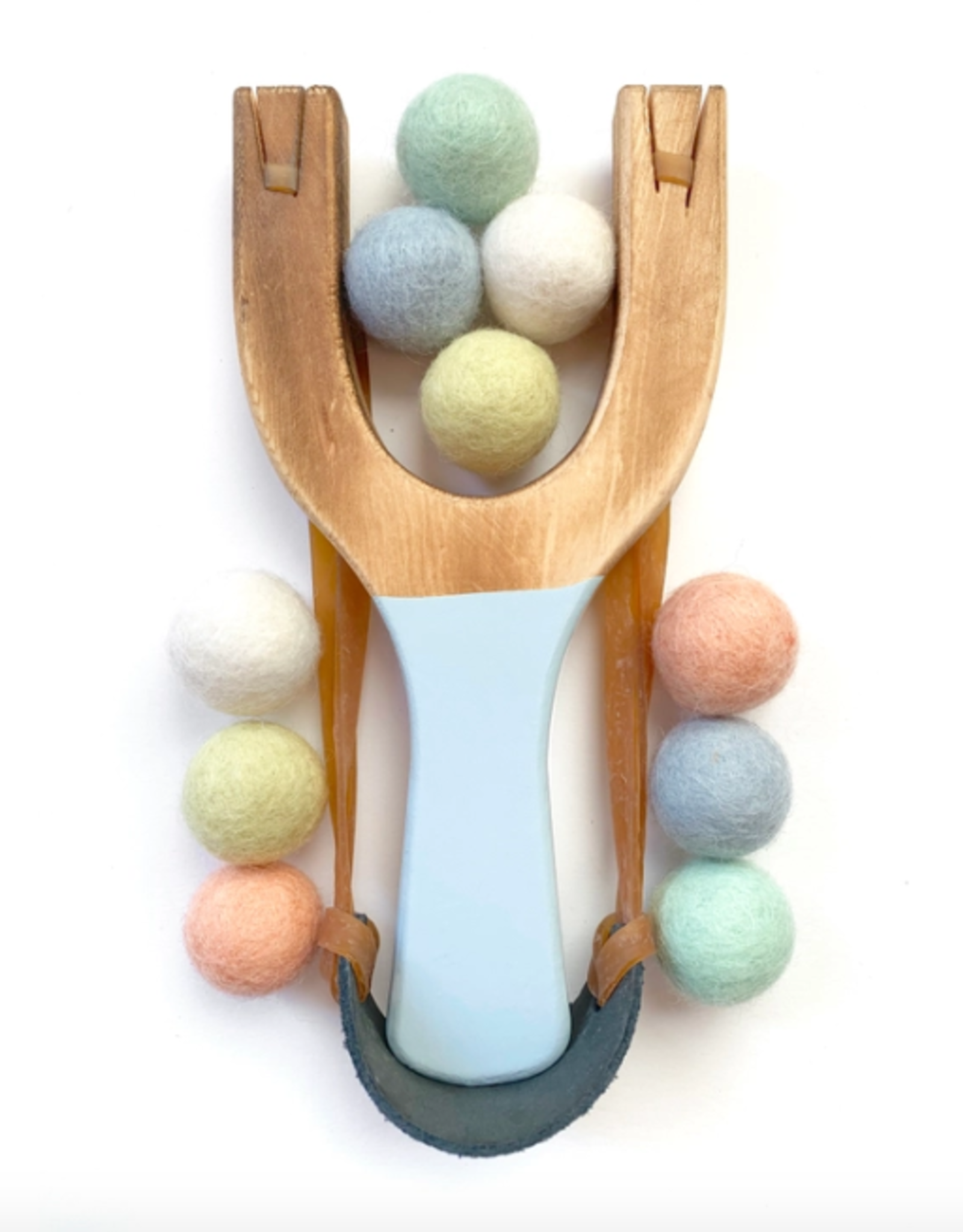 Wood Slingshot with  Felt Balls - Assorted Colours