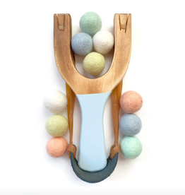Wood Slingshot with  Felt Balls - Assorted Colours