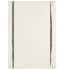 Country White with Black Stripe Washed Linen Tea Towel