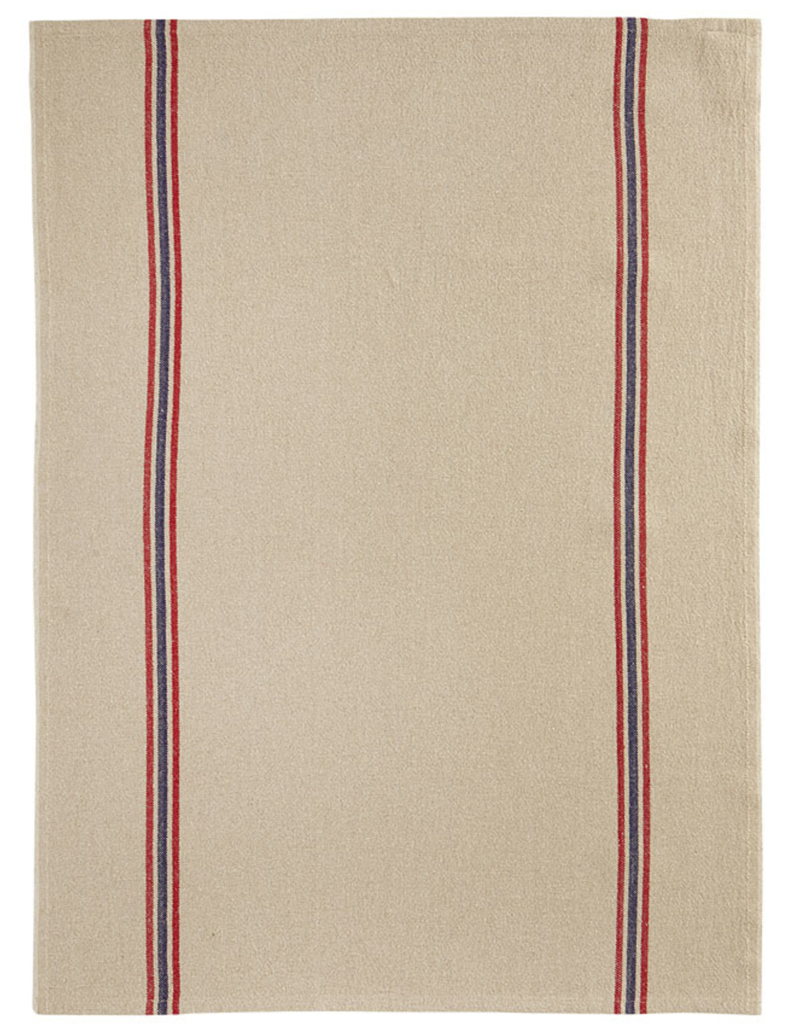 Drapeau Natural with Red & Navy Stripe Linen Tea Towel