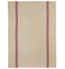 Drapeau Natural with Red & Navy Stripe Linen Tea Towel