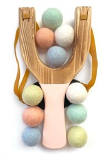 Peach Wood Slingshot with Pastel Rainbow Felt Balls