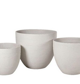 Medium White Horizontal Scratch Vase Planter D20"  H17.5"