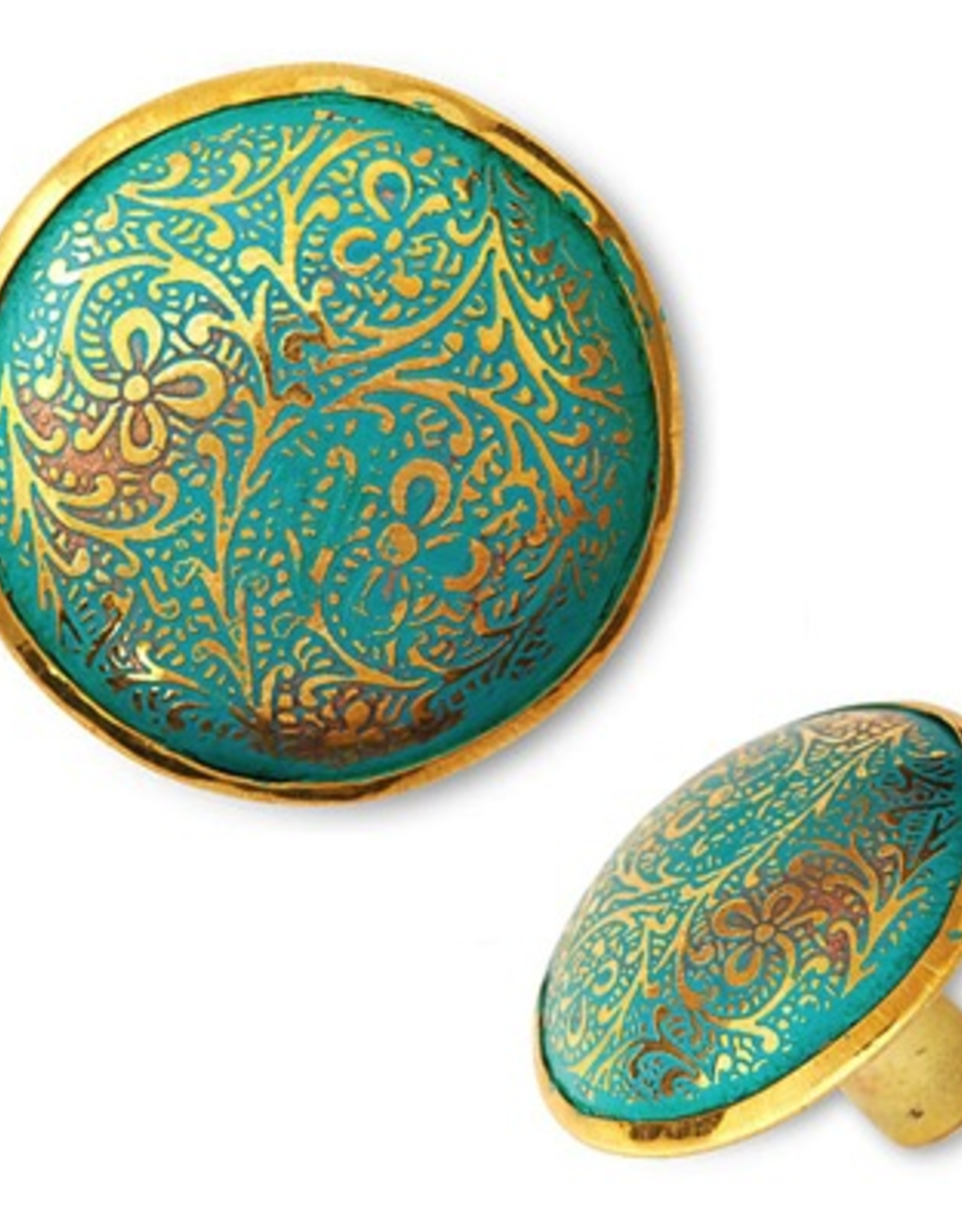 Green Engraved Brass Knob D1.5"