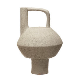 White Volcano Finish Vase with Handle D9.5" H13.25"