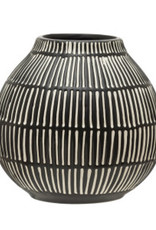 Black & White Debossed Round Stoneware Vase H5.75