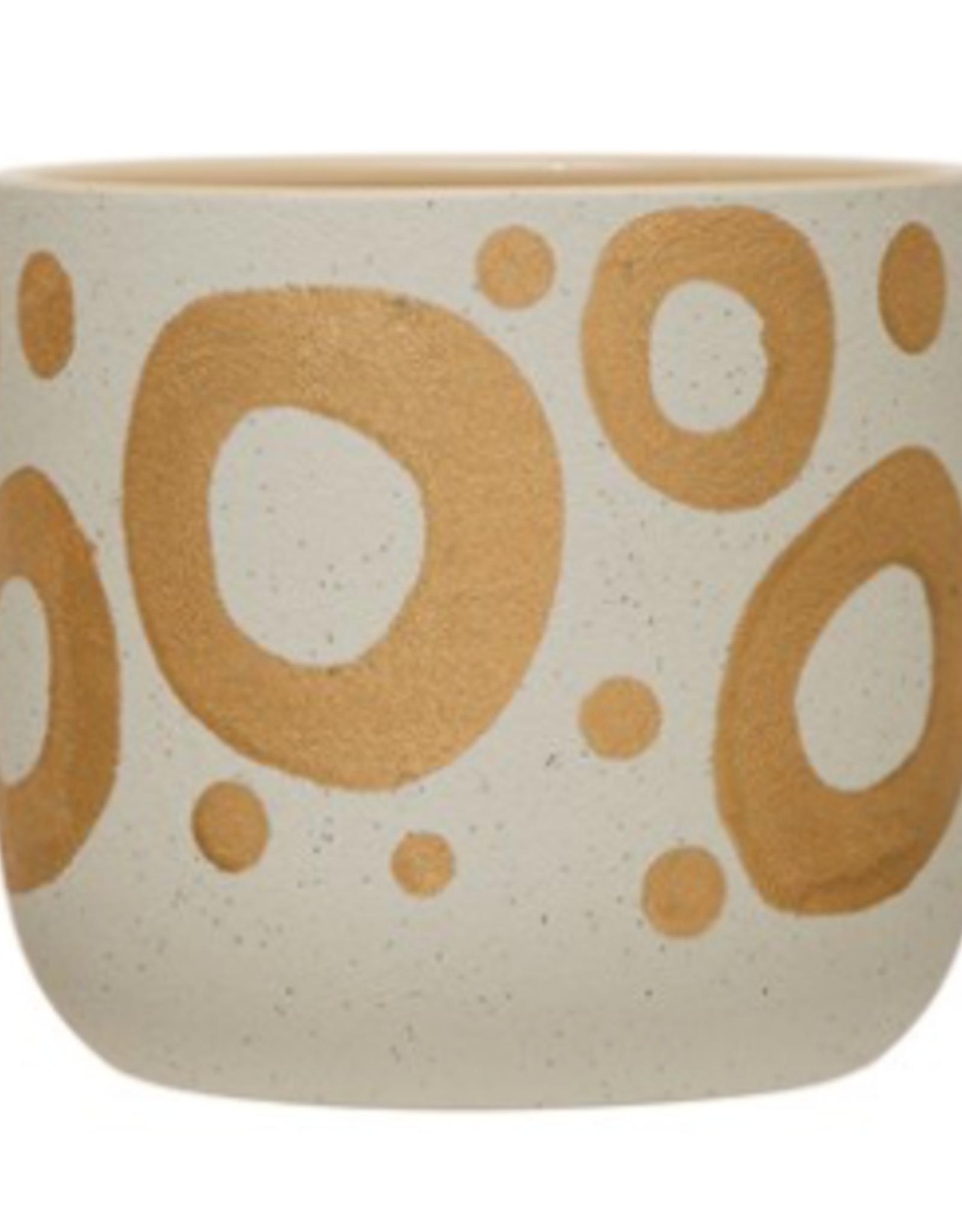 White Stoneware Planter with Gold Detail D6.5"