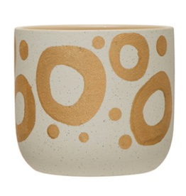 White Stoneware Planter with Gold Detail D6.5"