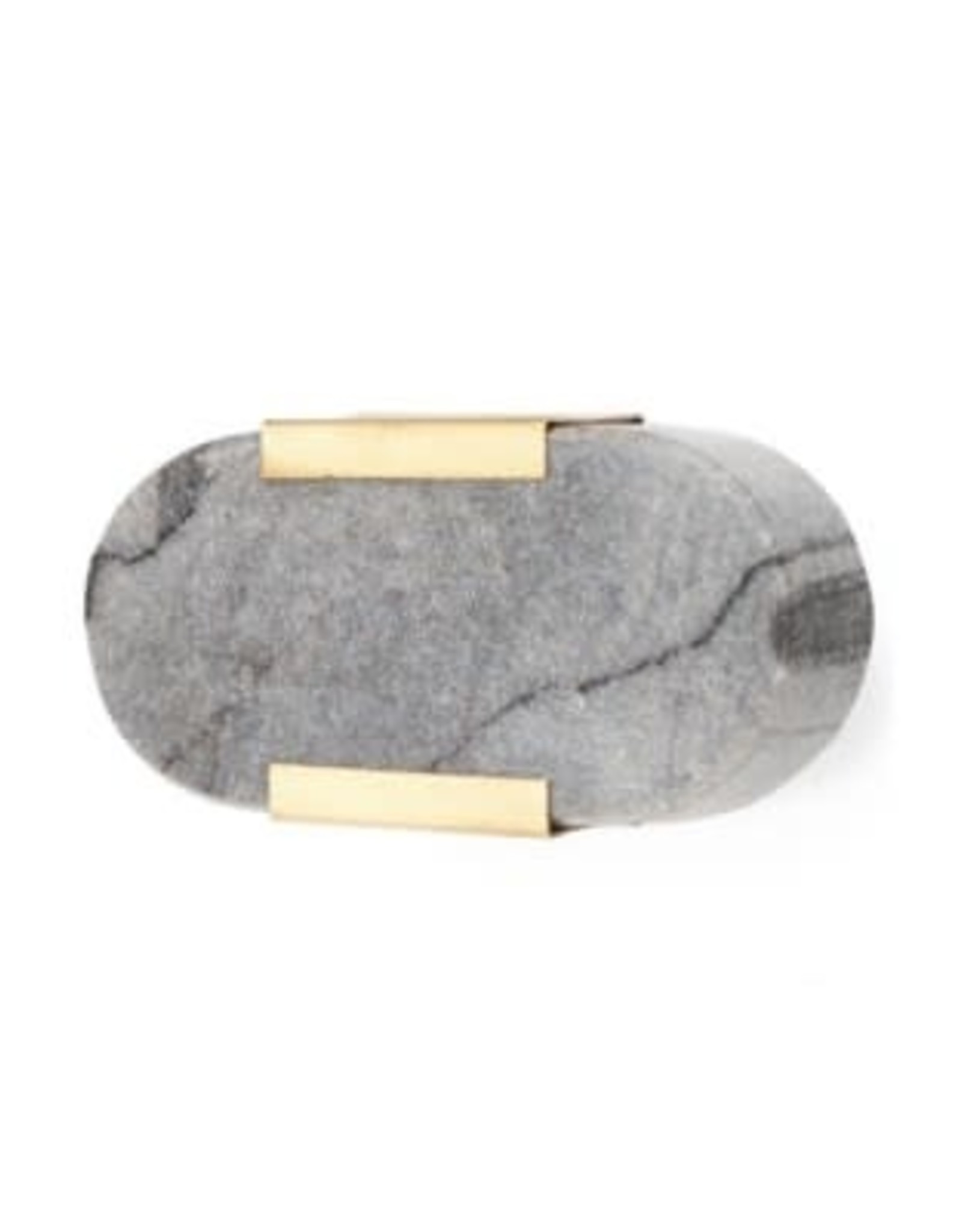 Grey Oval Marble Knob with Gold Clasps