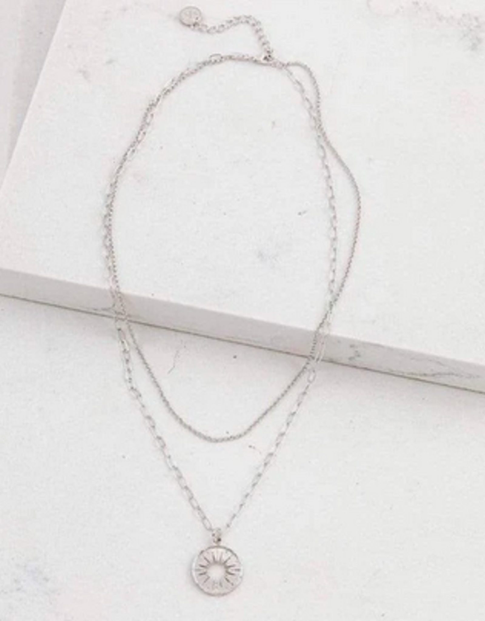 Layered Sunburst Necklace - Silver 