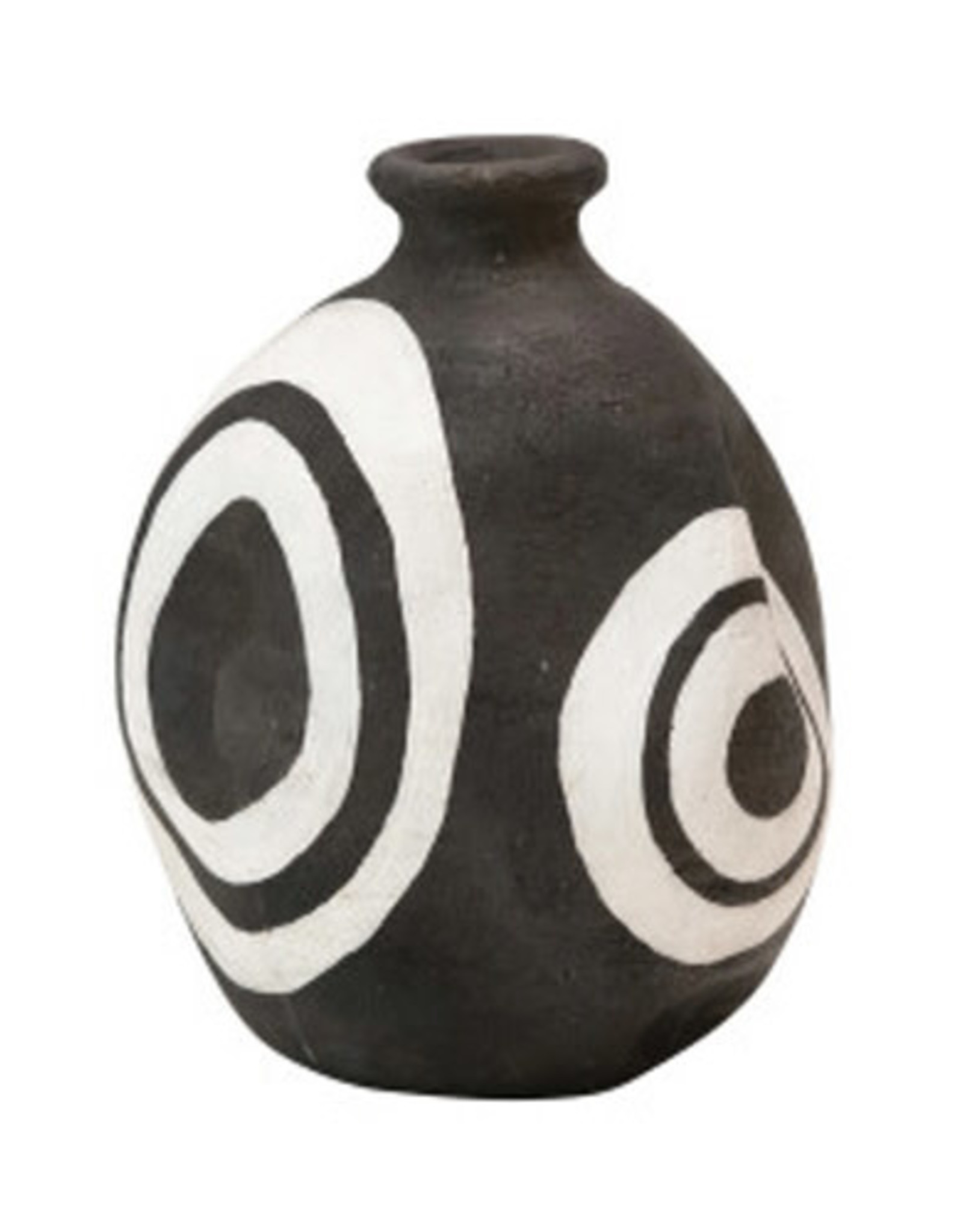 Black with White Terracotta Vase with Circles H5.5"