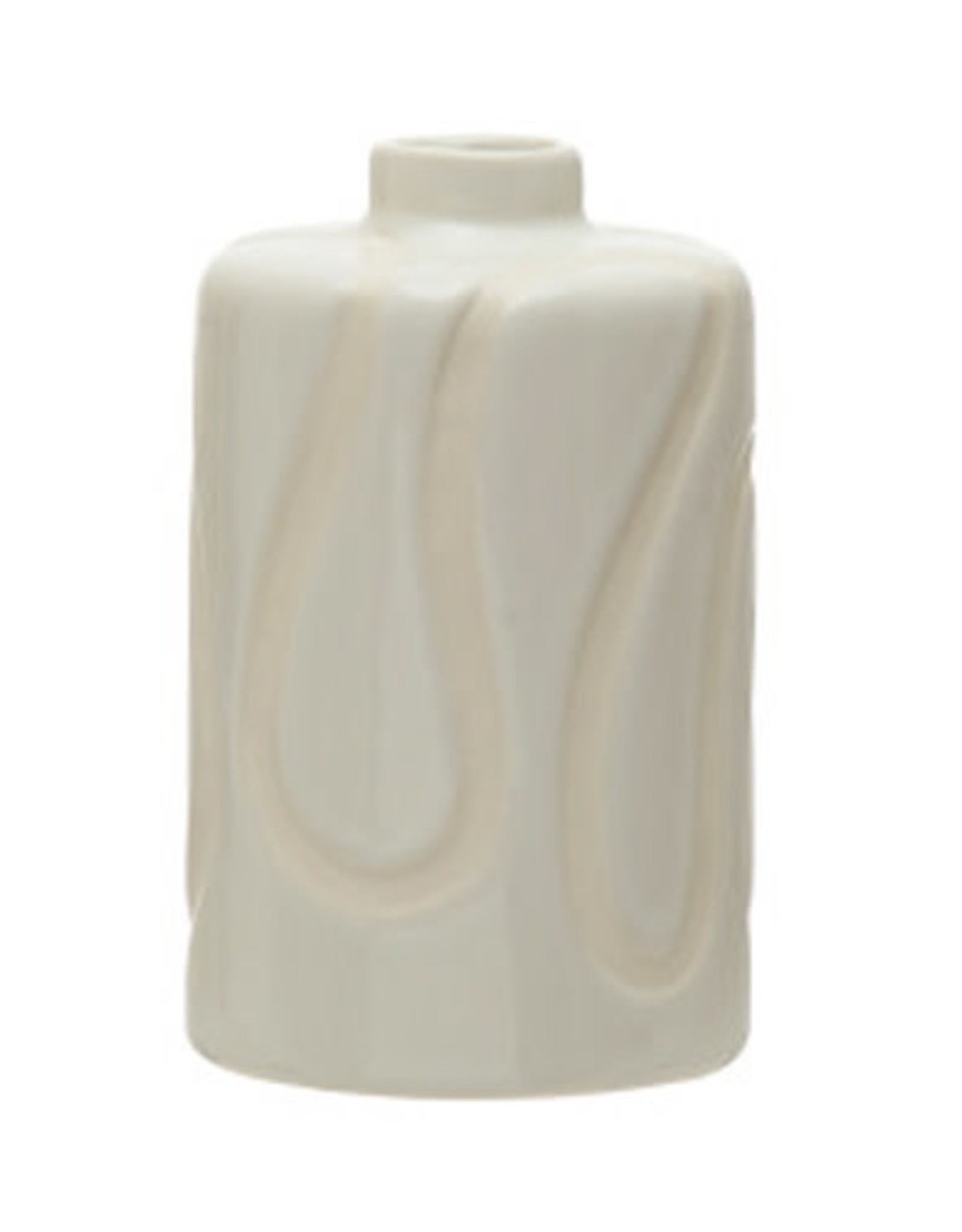 White Vase with Debossed Design D3.25" H5.25"