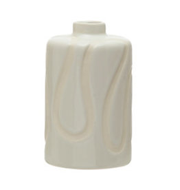 White Vase with Debossed Design D3.25" H5.25"