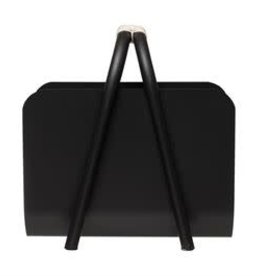 Black Magazine Rack with Rope Wrapped Handle H13.5" W13" D7.75"