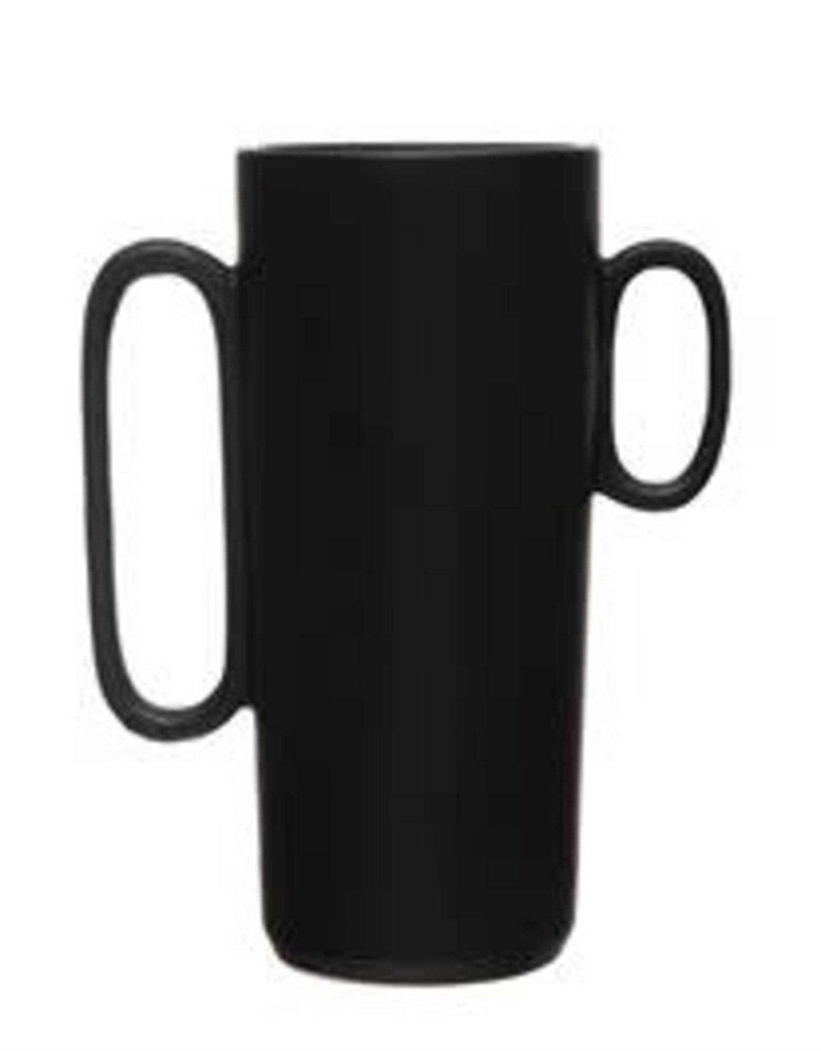 Black Stoneware Vase with Asymmetrical Handles H10”