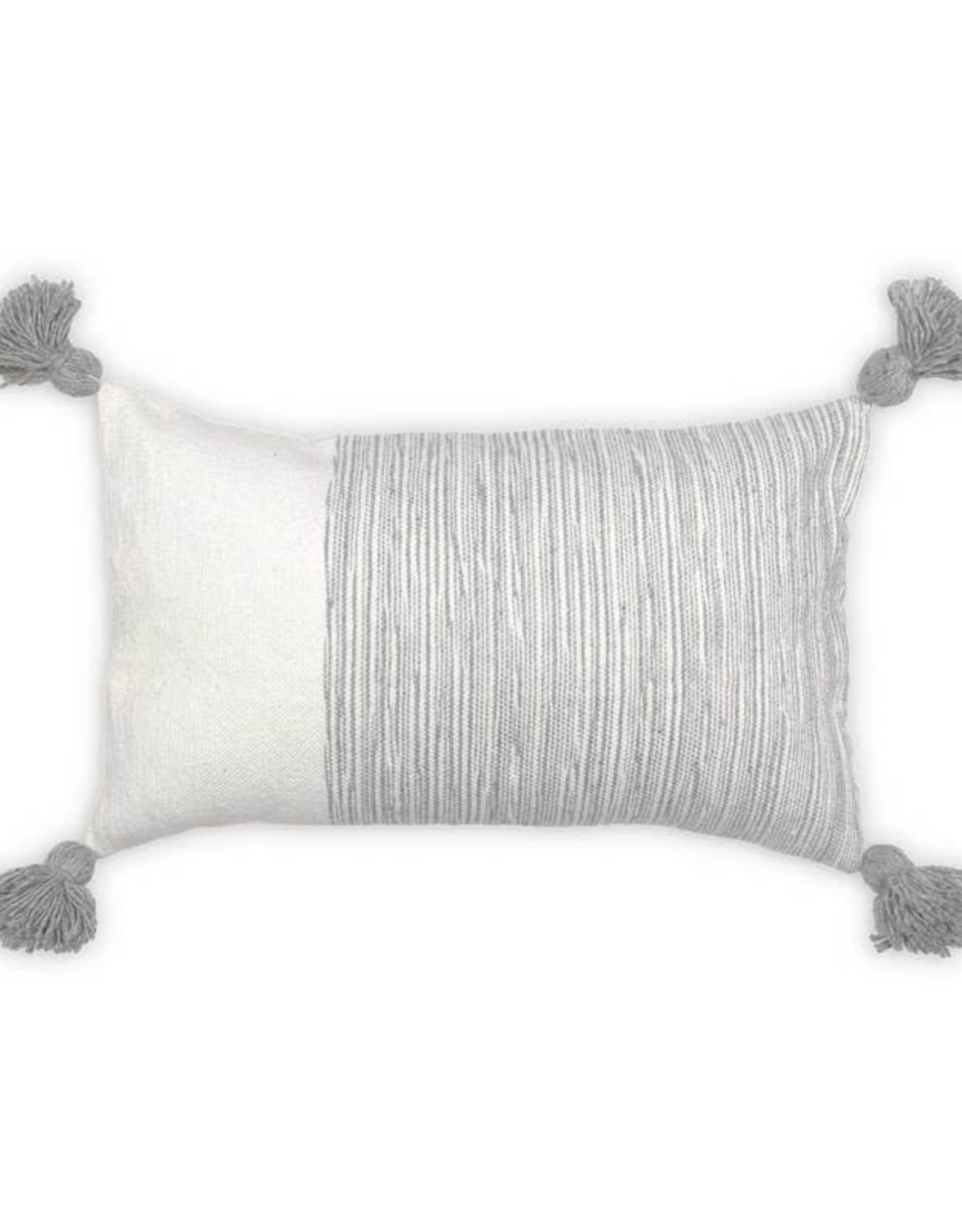 Light Grey Dipped Moroccan Pom Pom Pillow 12x20"