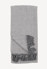 White Grey Large Fishbone Turkish Towel