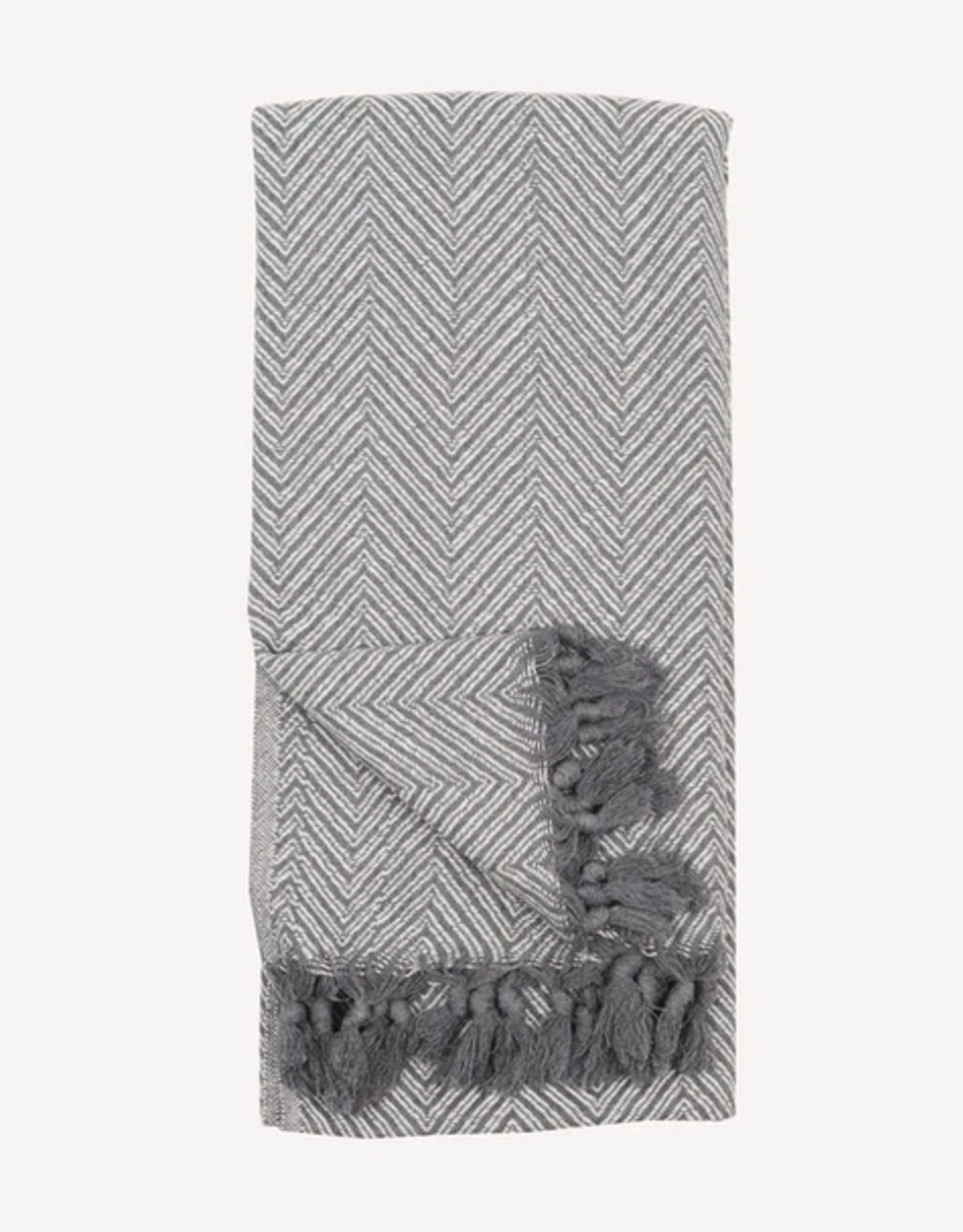 White Grey Large Fishbone Turkish Towel